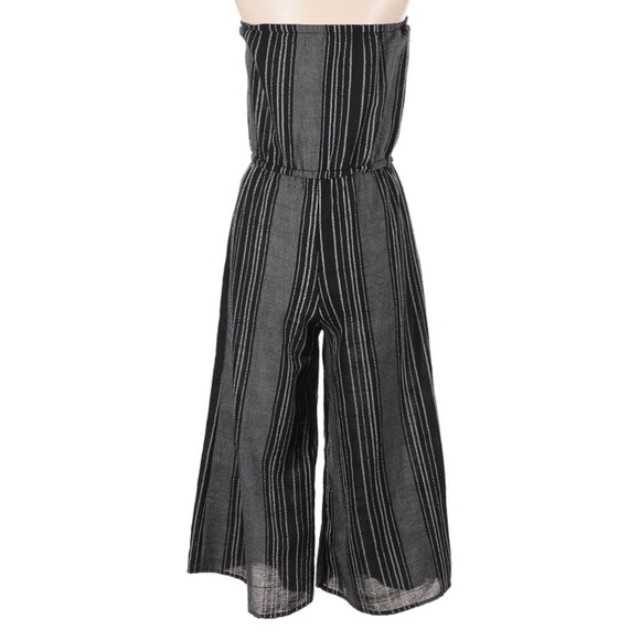 ELAN NWT Black Striped Linen Wide Leg Culottes Jumpsuit Lounge sizes S - Picture 3 of 3